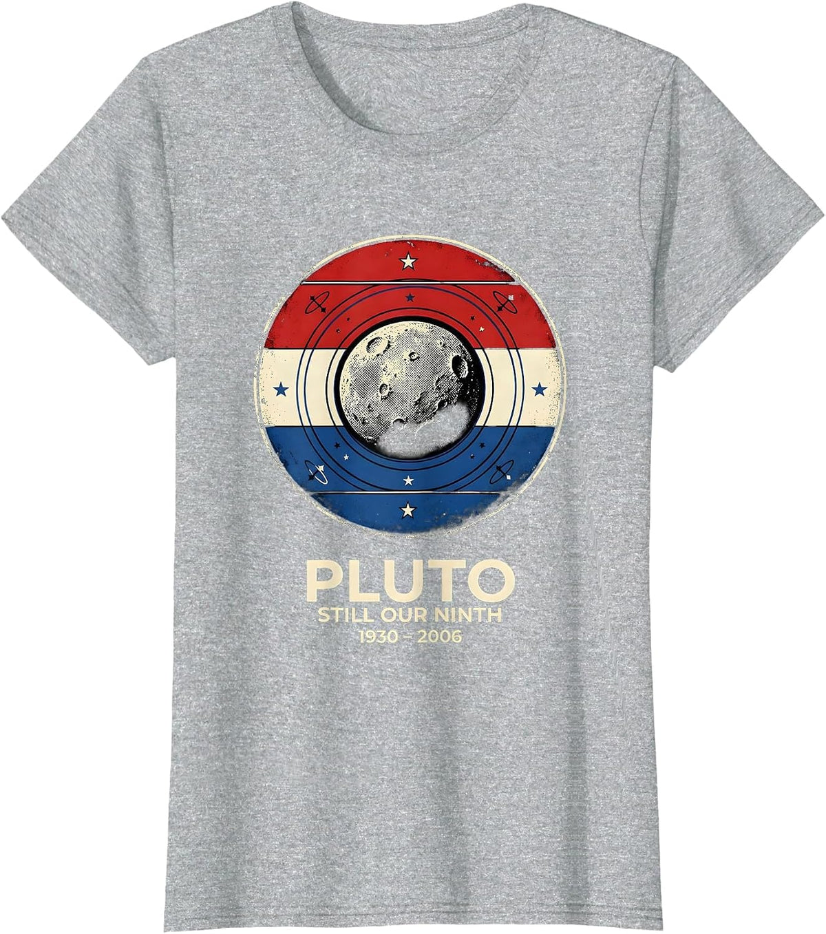 Women's Pluto Still Our Ninth 1930–2006 Funny Retro Astronomy Space T-Shirt - Heather Grey