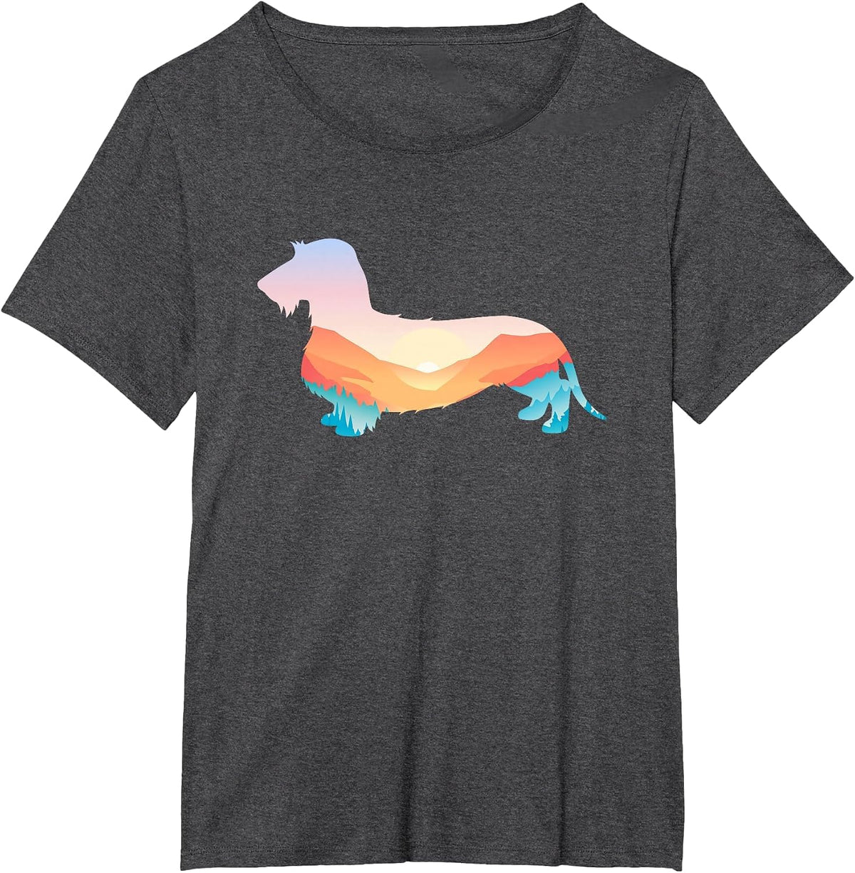 Wire Haired Dachshund Nature Hiking Dog Sunrise Adventure T-Shirt - Dark Heather Grey