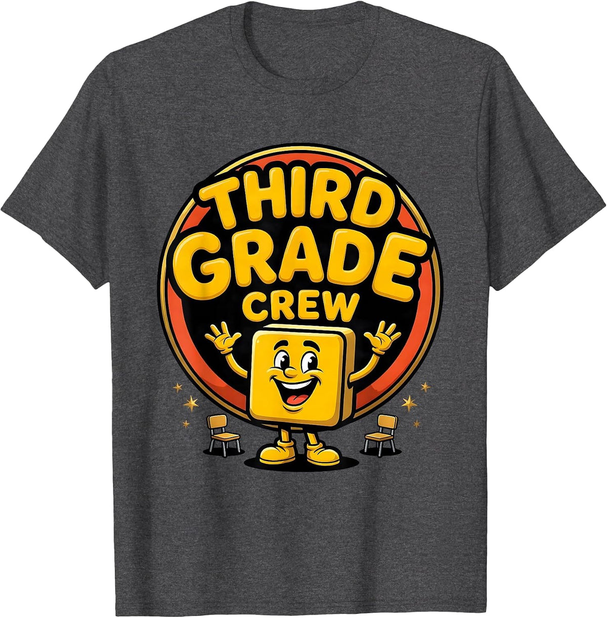 Third Grade Crew Funny Teacher Humor Grade Level Pride T-Shirt - Dark Heather Grey