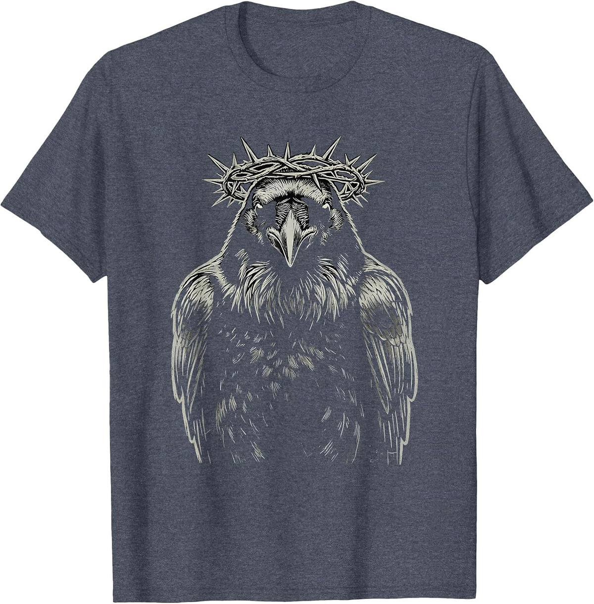 Crow With Crown of Thorns Dark Art Graphic T-Shirt - Heather Blue