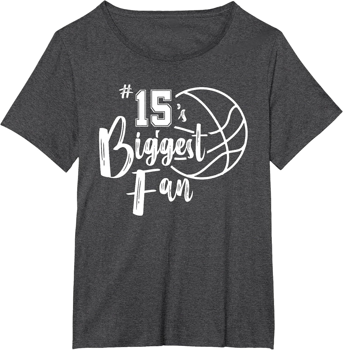 Number 15's Biggest Fan Shirt Basketball Player Mom Dad T-Shirt - Dark Heather Grey