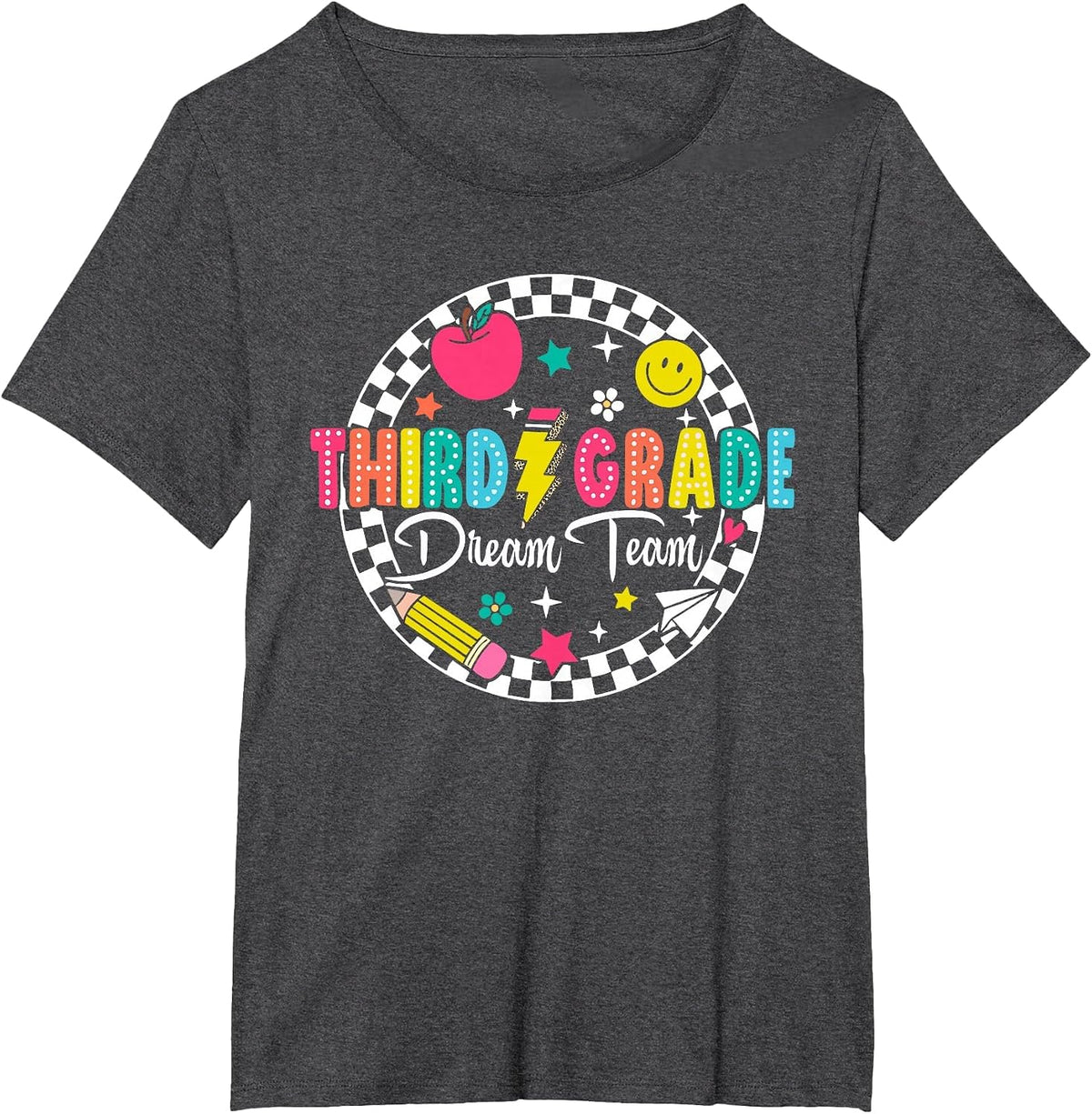 Third Grade Dream Team Back to School Tour Teacher (ON Back) T-Shirt - Dark Heather Grey