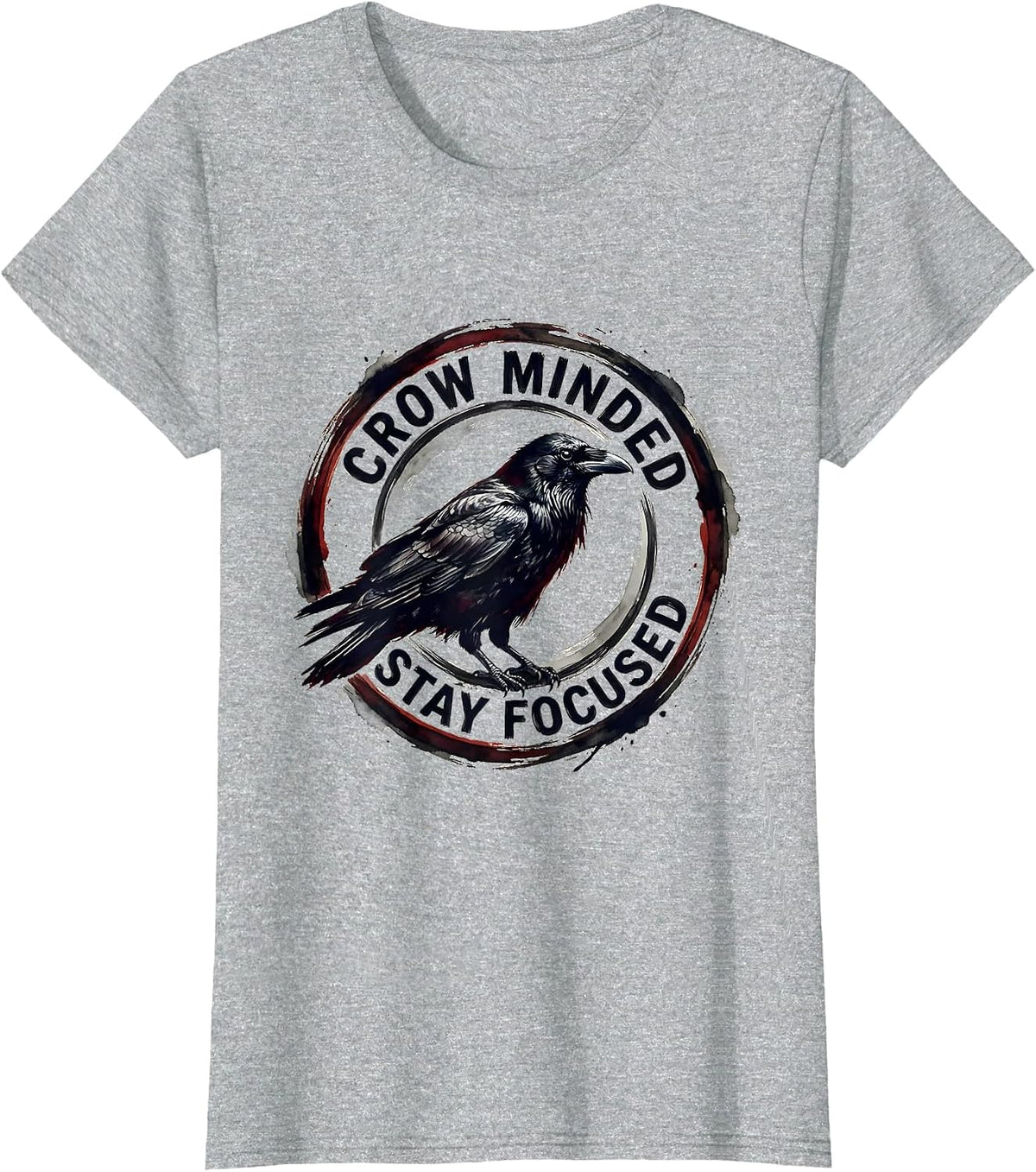 Crow Minded Stay Focused Crow Graphic Design T-Shirt - Heather Grey