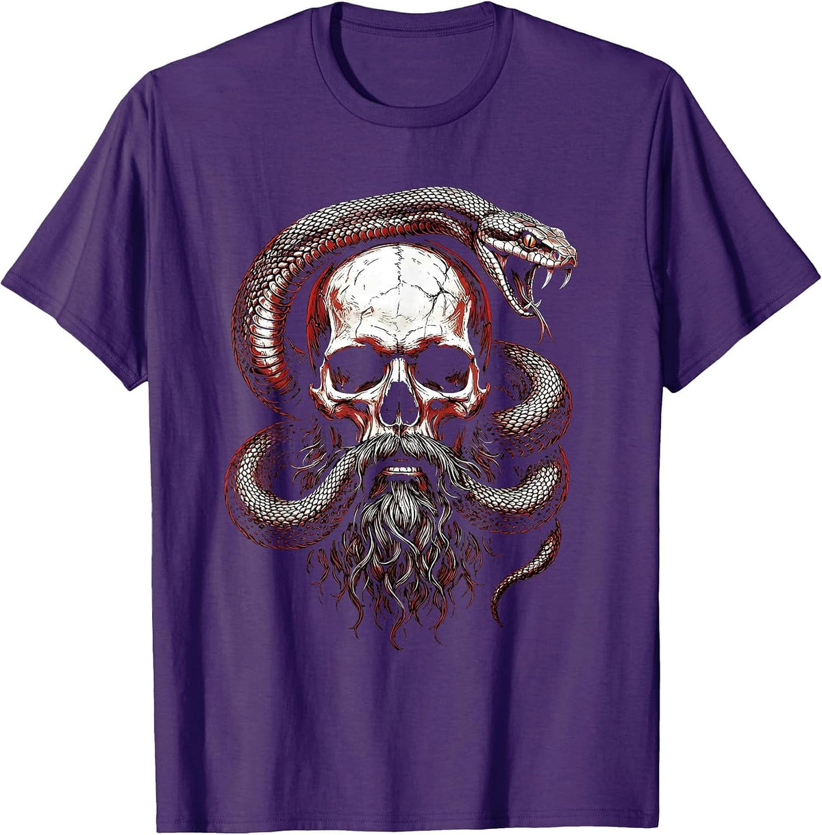 Bearded Skull Snake Coil Dark Horror Graphic T-Shirt - Purple