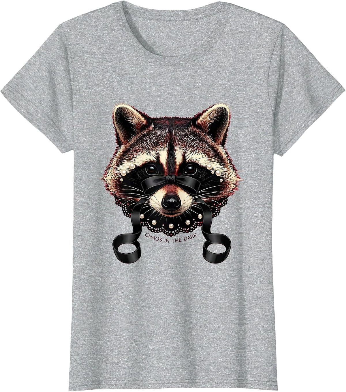 Chaos in the Dark Raccoon Graphic Design T-Shirt - Heather Grey