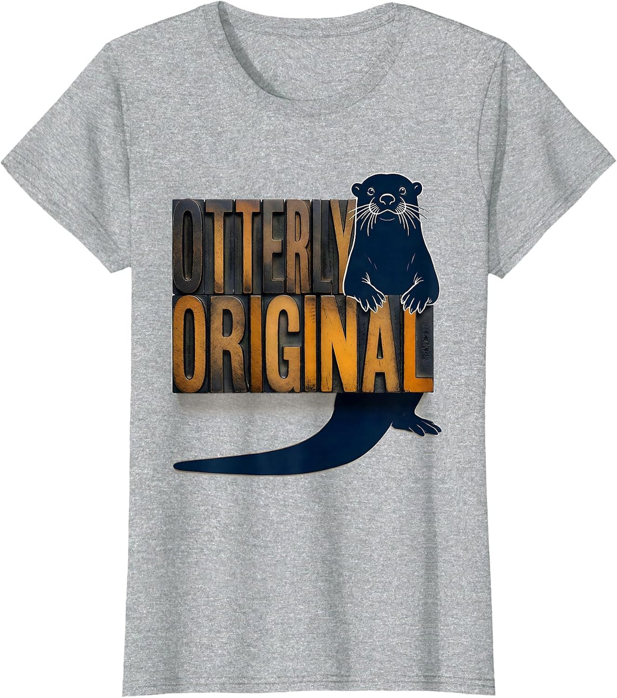Women's Otterly Original Wood Type Letterpress Funny Otter Lover T-Shirt - Heather Grey