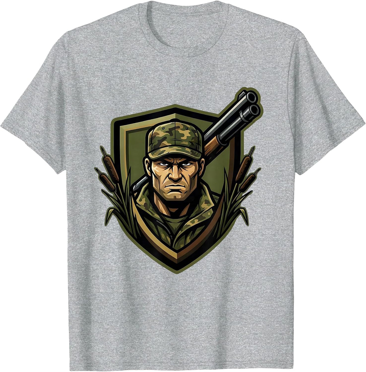 Men's Duck Hunter in Blind With Shotgun Raised T-Shirt - Heather Grey
