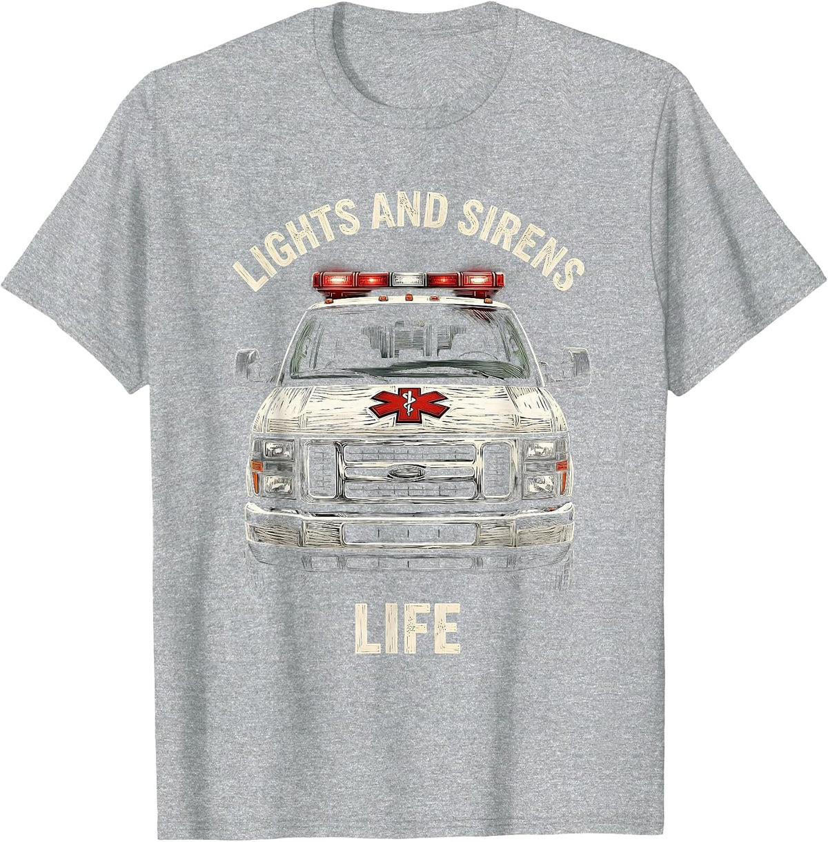 Men's Lights and Sirens Life EMT Graphic Design T-Shirt - Heather Grey