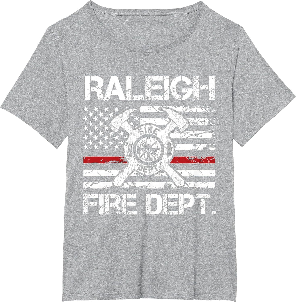 Raleigh North Carolina Fire Department Thin Red Line Fireman T-Shirt - Heather Grey