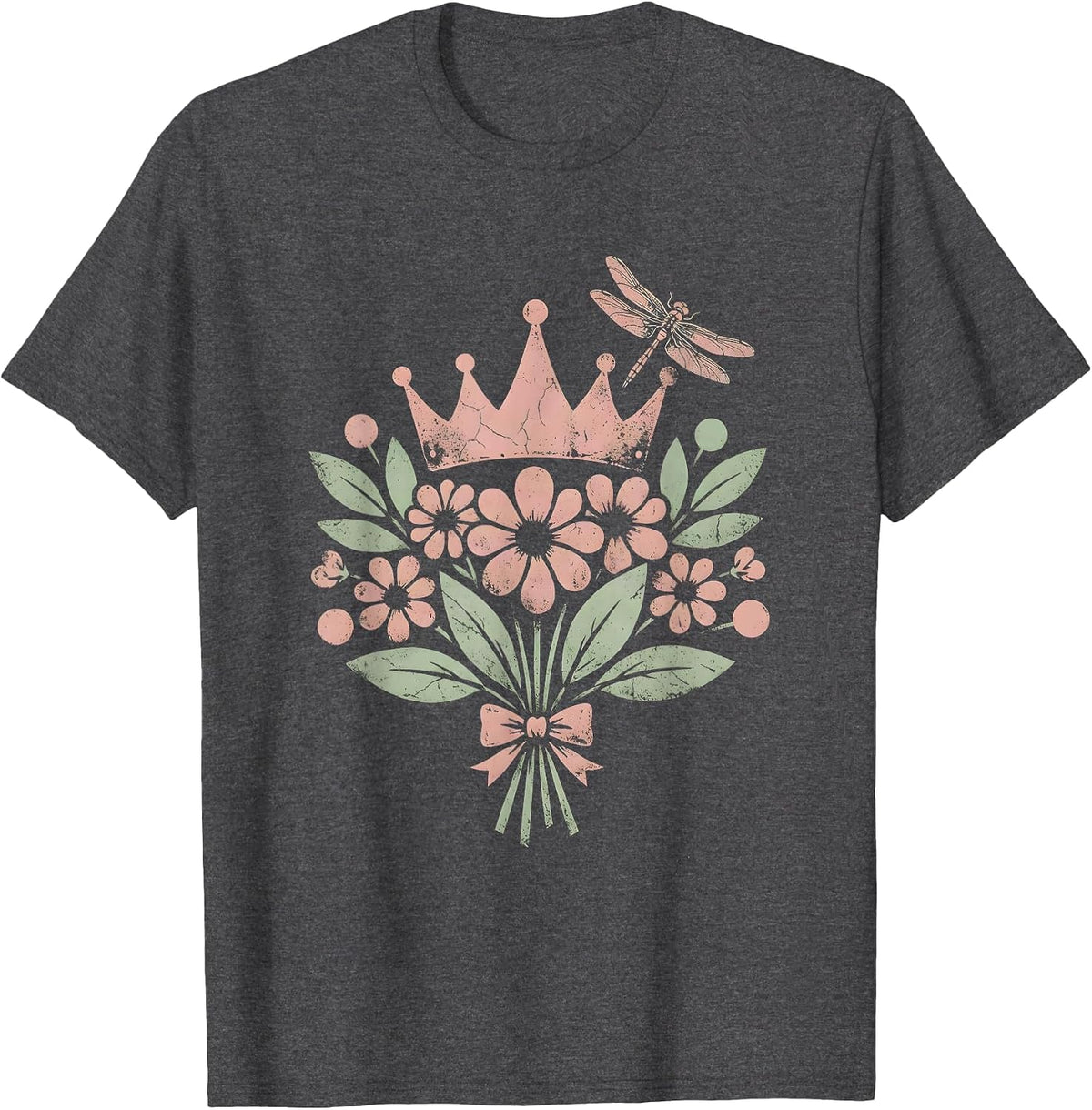Gigi Tiara Wildflower Crown Illustration T-Shirt - Dark Heather Grey