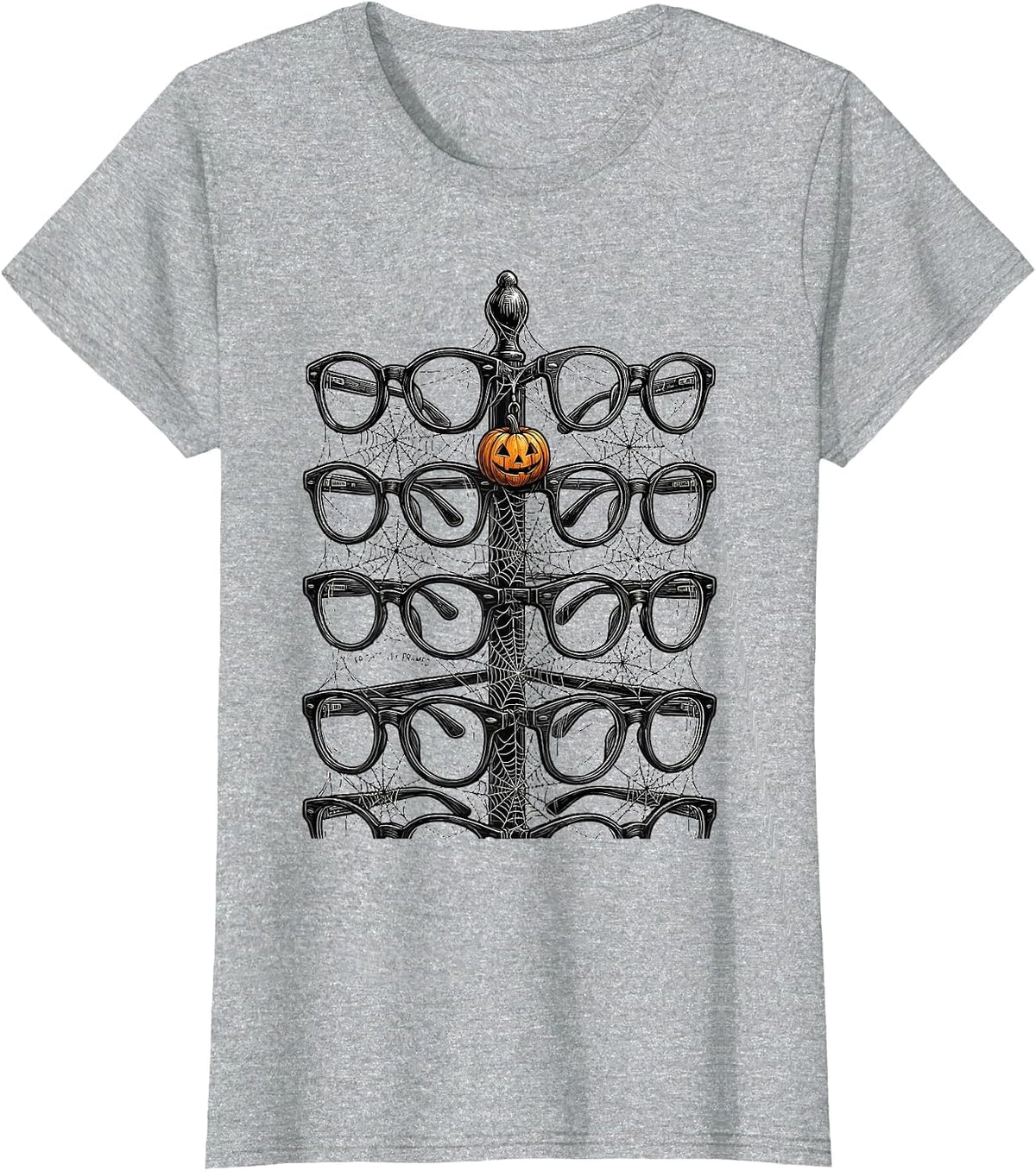 Frightfully Framed Line Art Halloween Optometrist Eye Doctor T-Shirt - Heather Grey