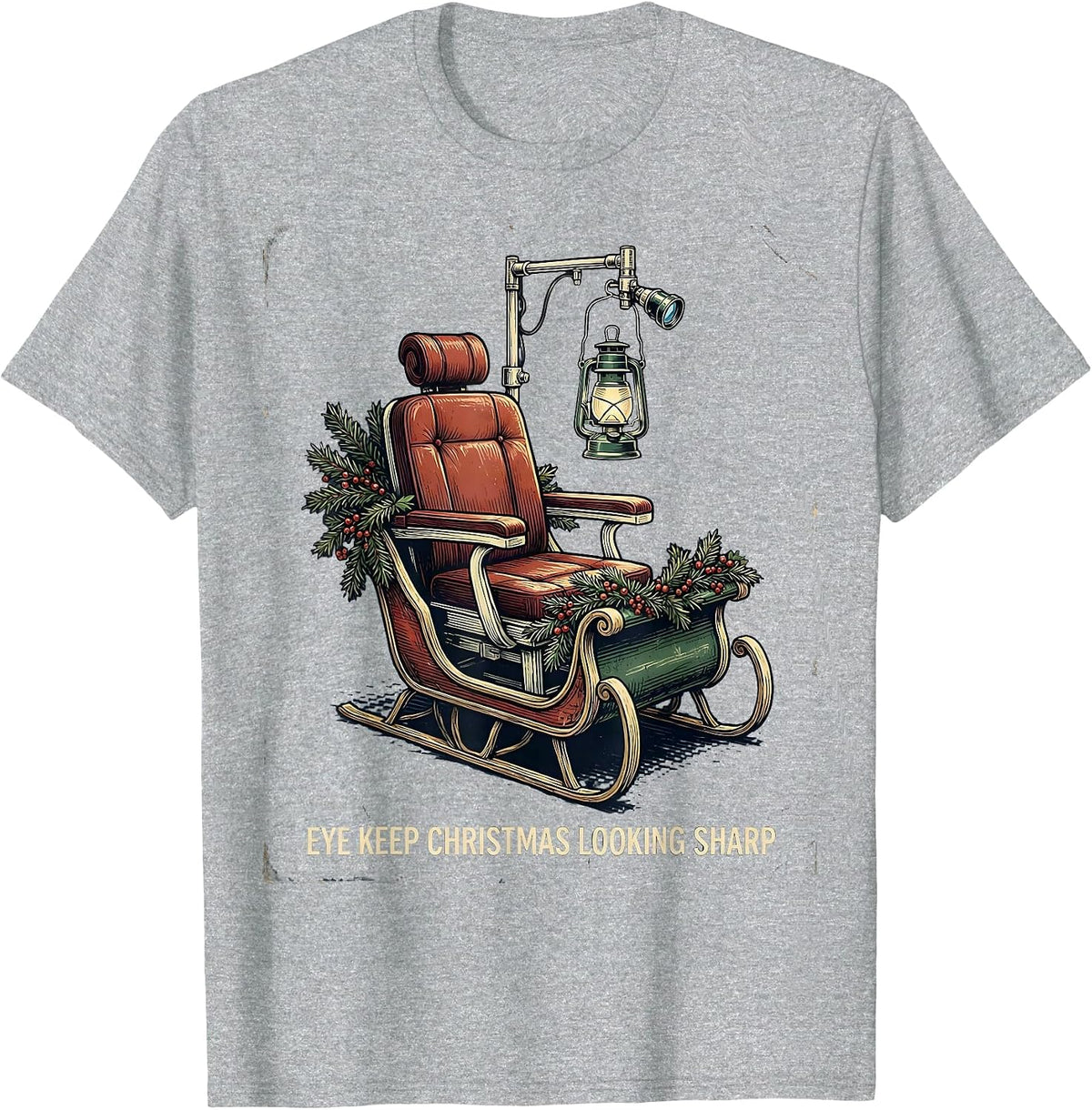 Men's Eye Keep Christmas Looking Sharp Vintage Optometrist T-Shirt - Heather Grey