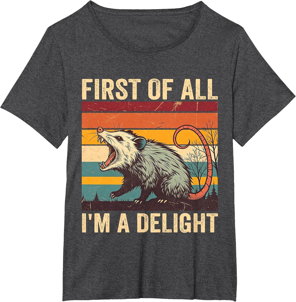 First of All I'm A Delight Angry Possum Opossum Sarcastic T-Shirt - Dark Heather Grey