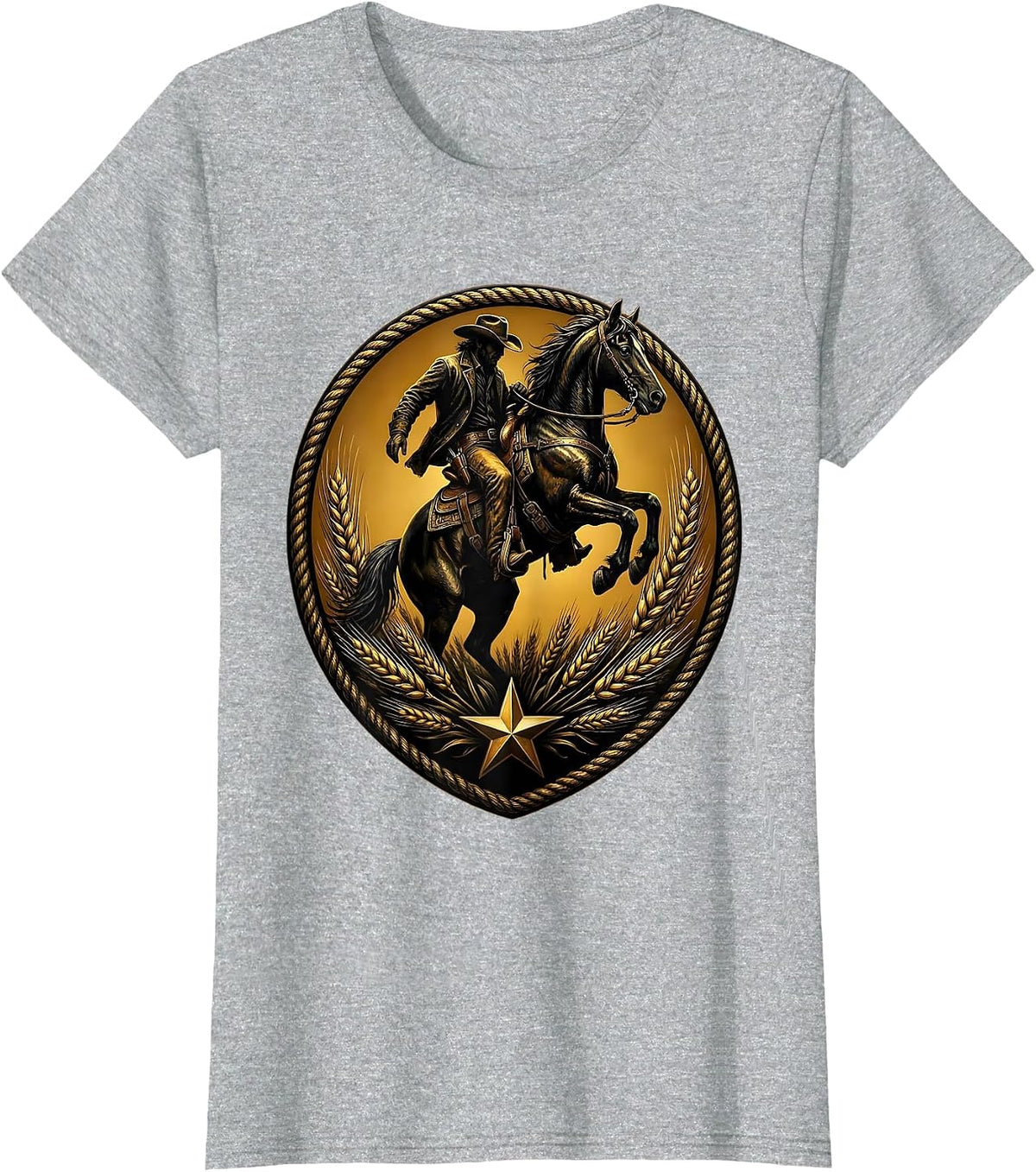 Cowboy Silhouette Riding Horse at Sunset T-Shirt - Heather Grey