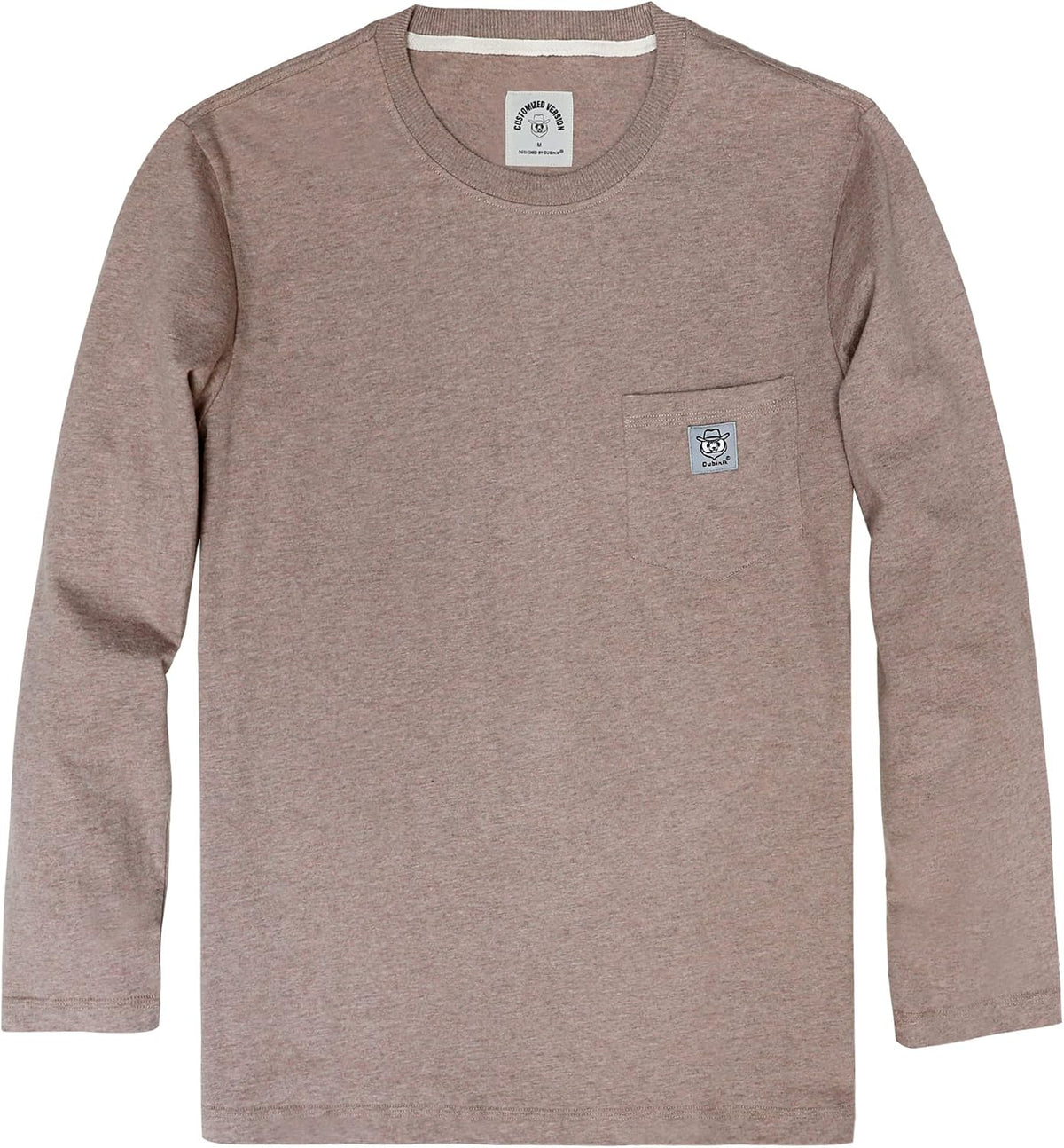 Dubinik® Men's Long Sleeve T-Shirts 100% Cotton Heightwight Workwear with Pocket - Light Brown 312