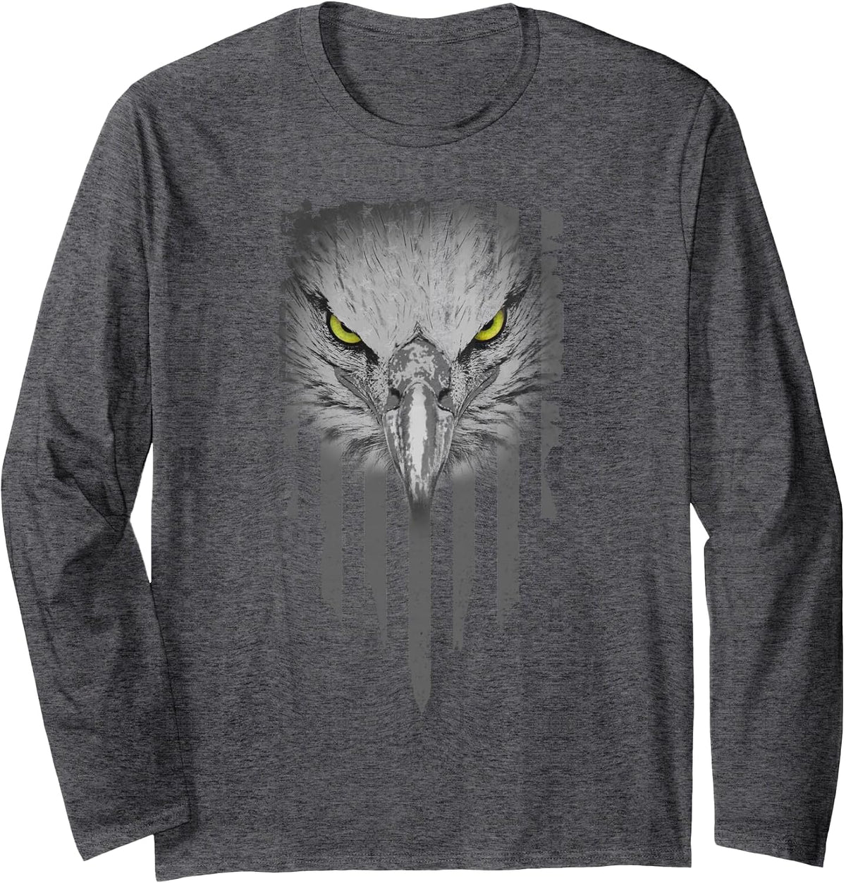 American Bald Eagle Eyes Design USA Flag Patriotic Long Sleeve T-Shirt - Adult Unisex Dark Heather Grey