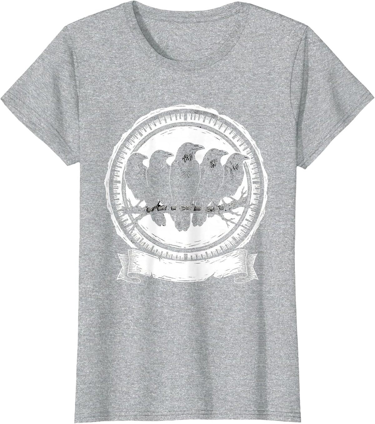 Women's Five Crow Silhouettes Dark Humor Gothic Nature T-Shirt - Heather Grey