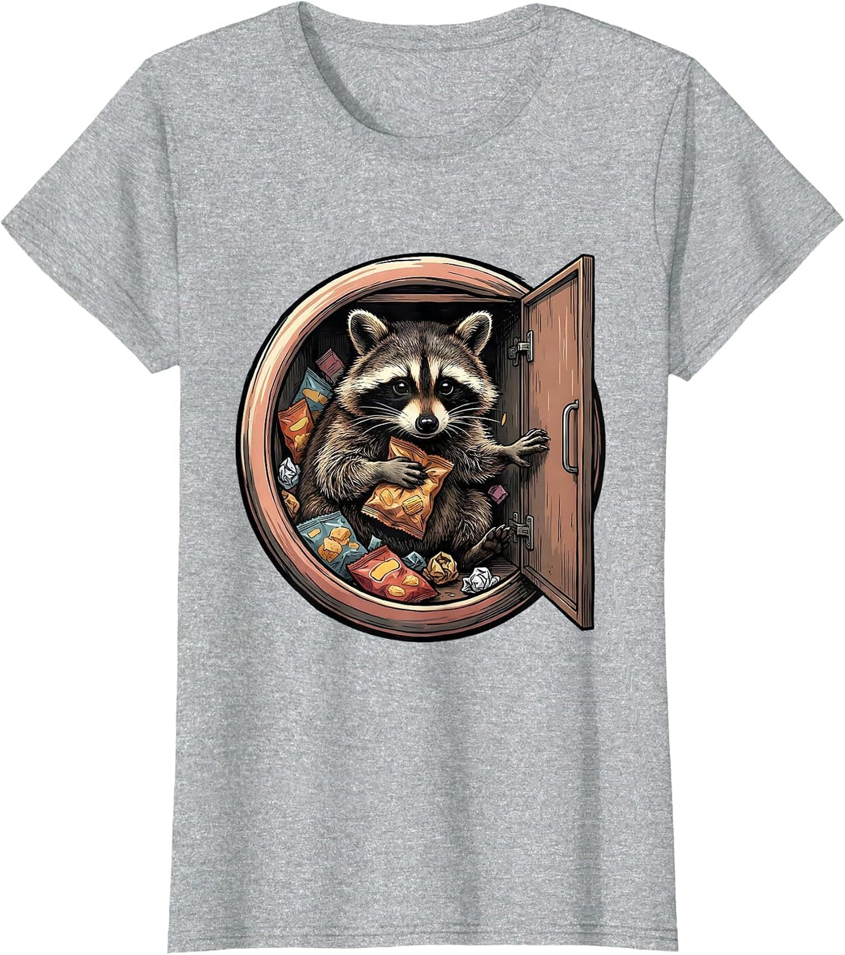 Midnight Raccoon Snack Raid Funny Graphic Tee T-Shirt - Heather Grey