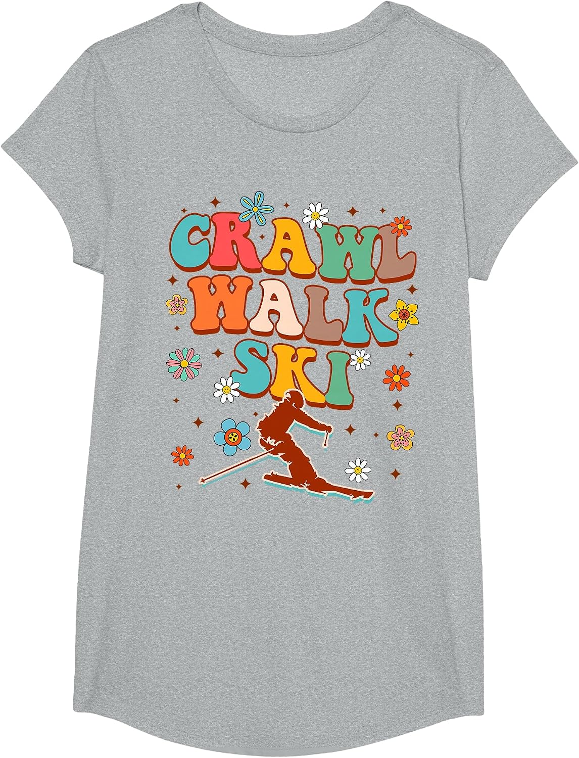Snow Skiing Lover Winter Sport Baby Toddler Crawl Walk Ski T-Shirt - Girls Heather Grey