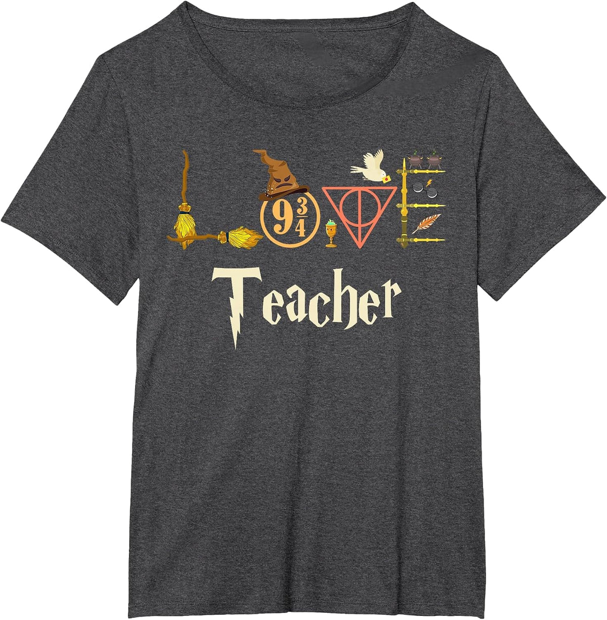 Love Teacher Wizards Back to School Halloween T-Shirt - Dark Heather Grey
