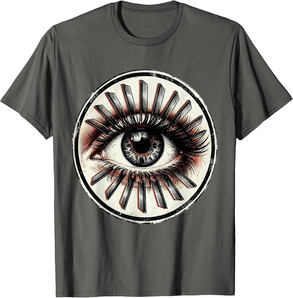 Grunge Razor Blade Eye Illustration T-Shirt - Asphalt Grey