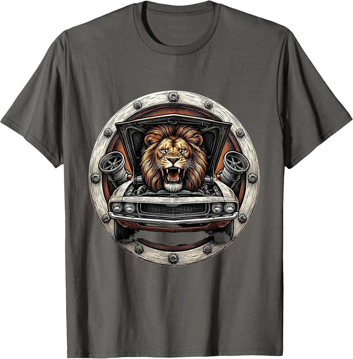 Men's Valley Forge Automotive Roaring Lion Engine Hood T-Shirt - Asphalt Grey