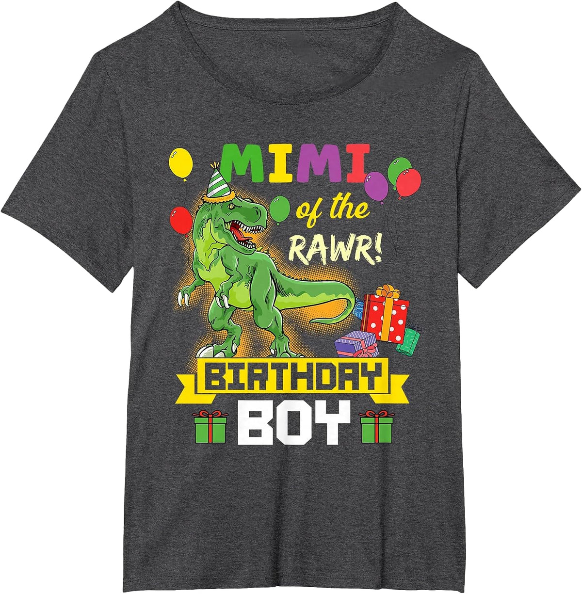 Mimi of the Birthday Boy Dinosaur Celebration Graphic T-Shirt - Dark Heather Grey