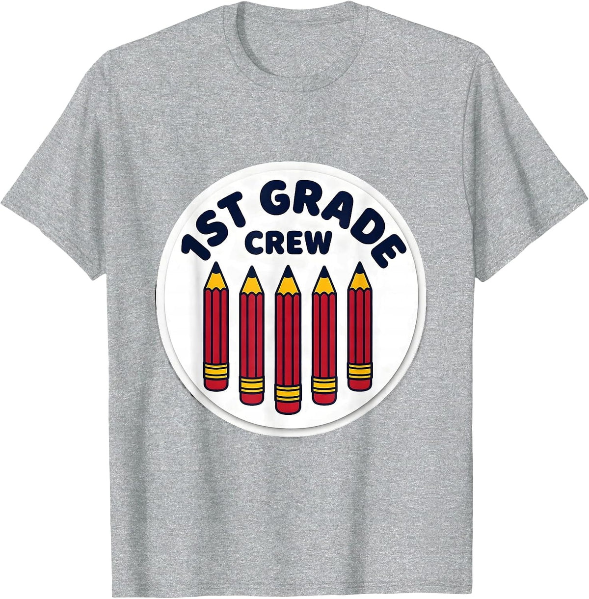 Men's 1st Grade Crew Funny Teacher Back To School Crew T-Shirt - Heather Grey