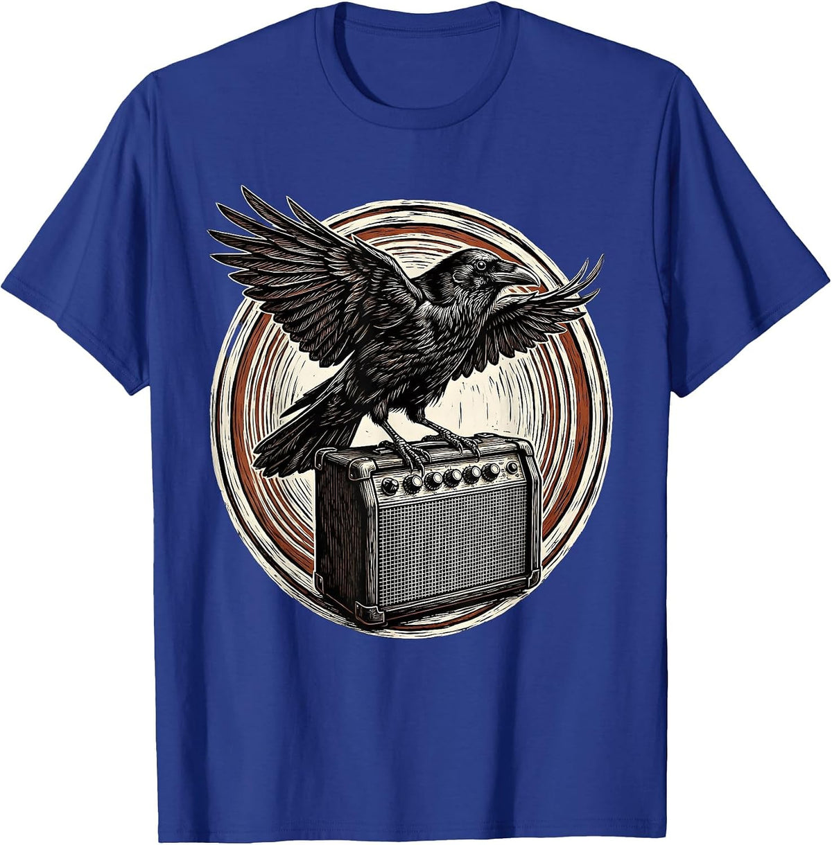 Crow on Vintage Amp Emo Band Graphic T-Shirt - Royal Blue