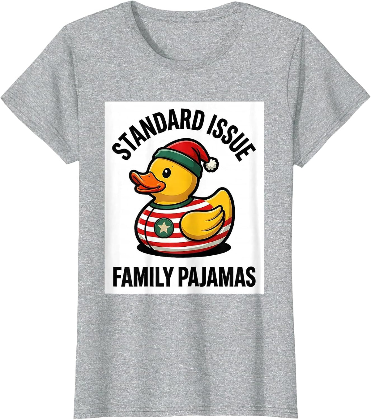 Standard Issue Family Pajamas Funny Rubber Duck Christmas T-Shirt - Heather Grey