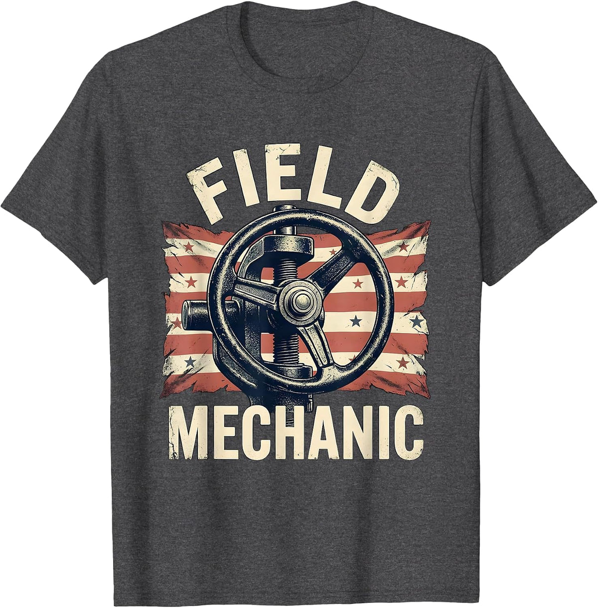 Field Mechanic Distressed American Flag Mechanic Gift T-Shirt - Dark Heather Grey