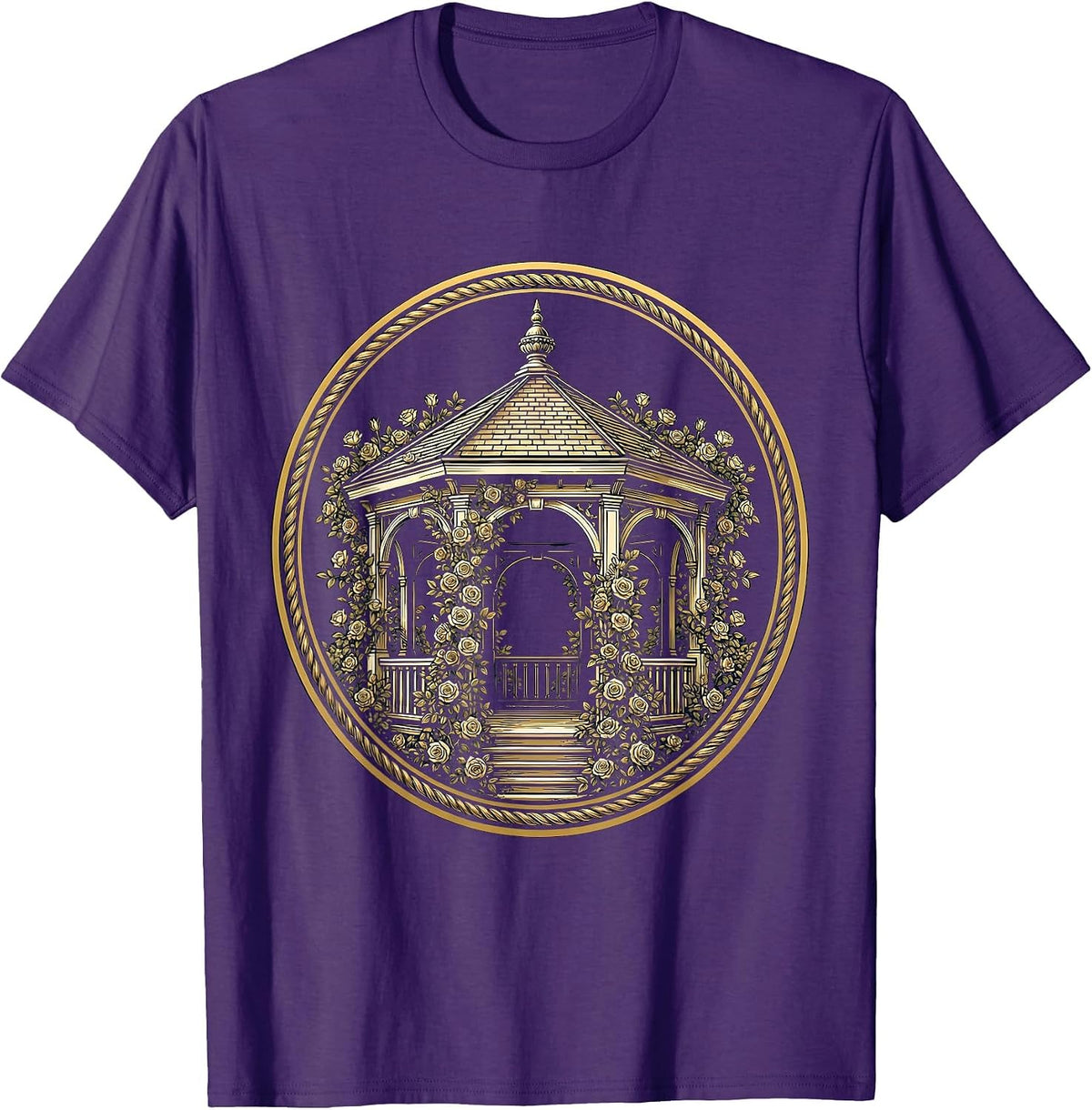Park Gazebo Climbing Roses Floral Garden Illustration T-Shirt - Purple
