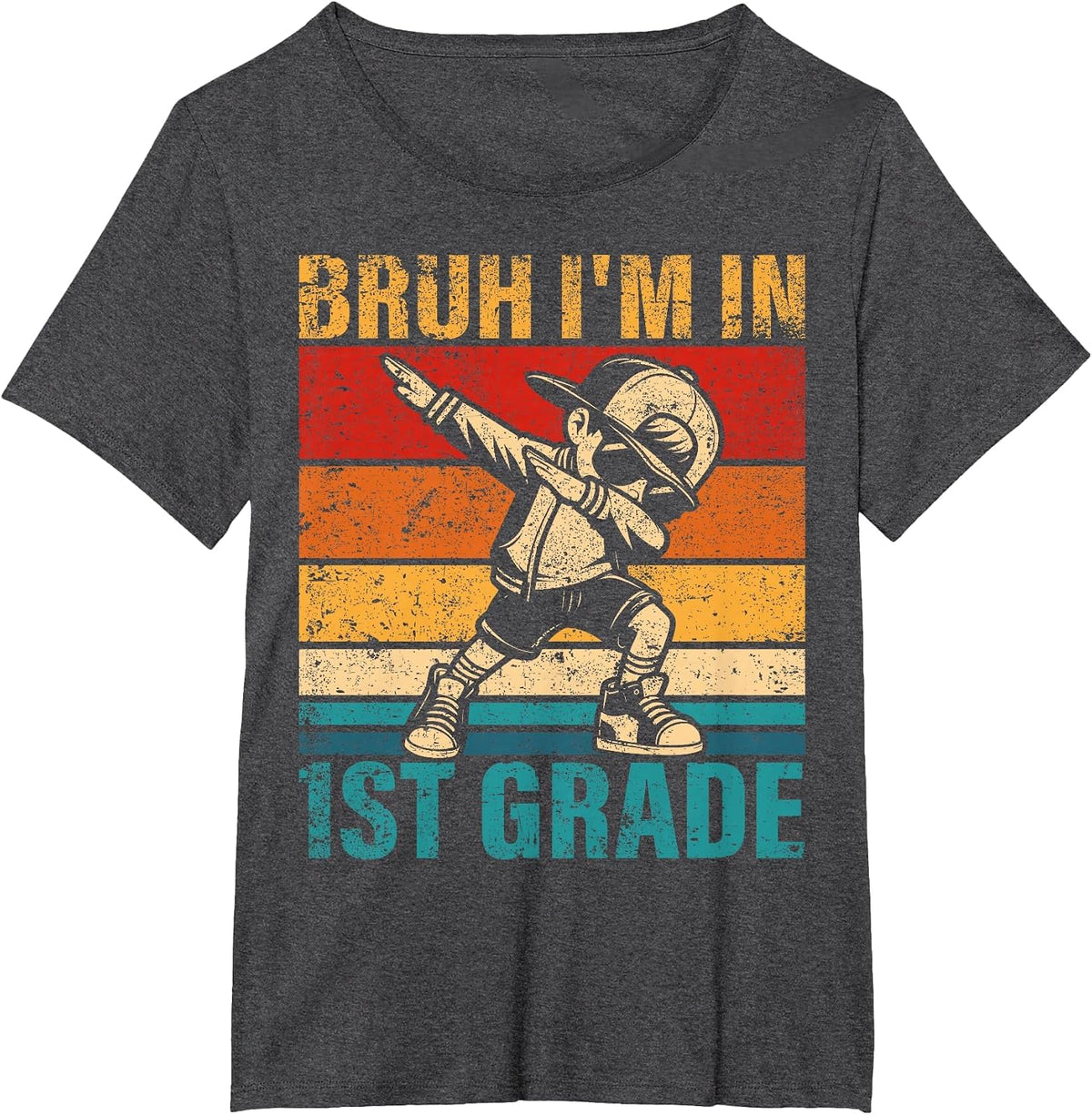 First Grade Dabbing Boy Bruh I'm in 1st Grade Student T-Shirt - Dark Heather Grey