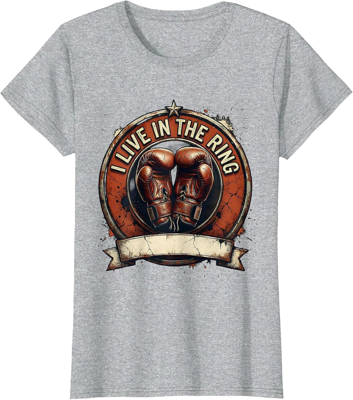 I Live In The Ring Boxing Graphic Design T-Shirt - Heather Grey