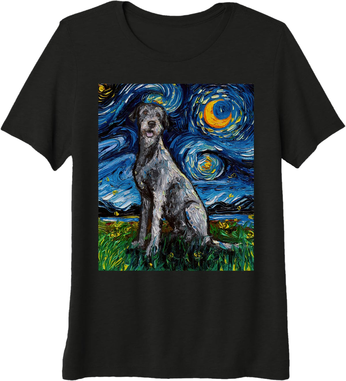 Irish Wolfhound Starry Night Impressionist Dog Art by Aja Premium Tri-blend T-Shirt - Black