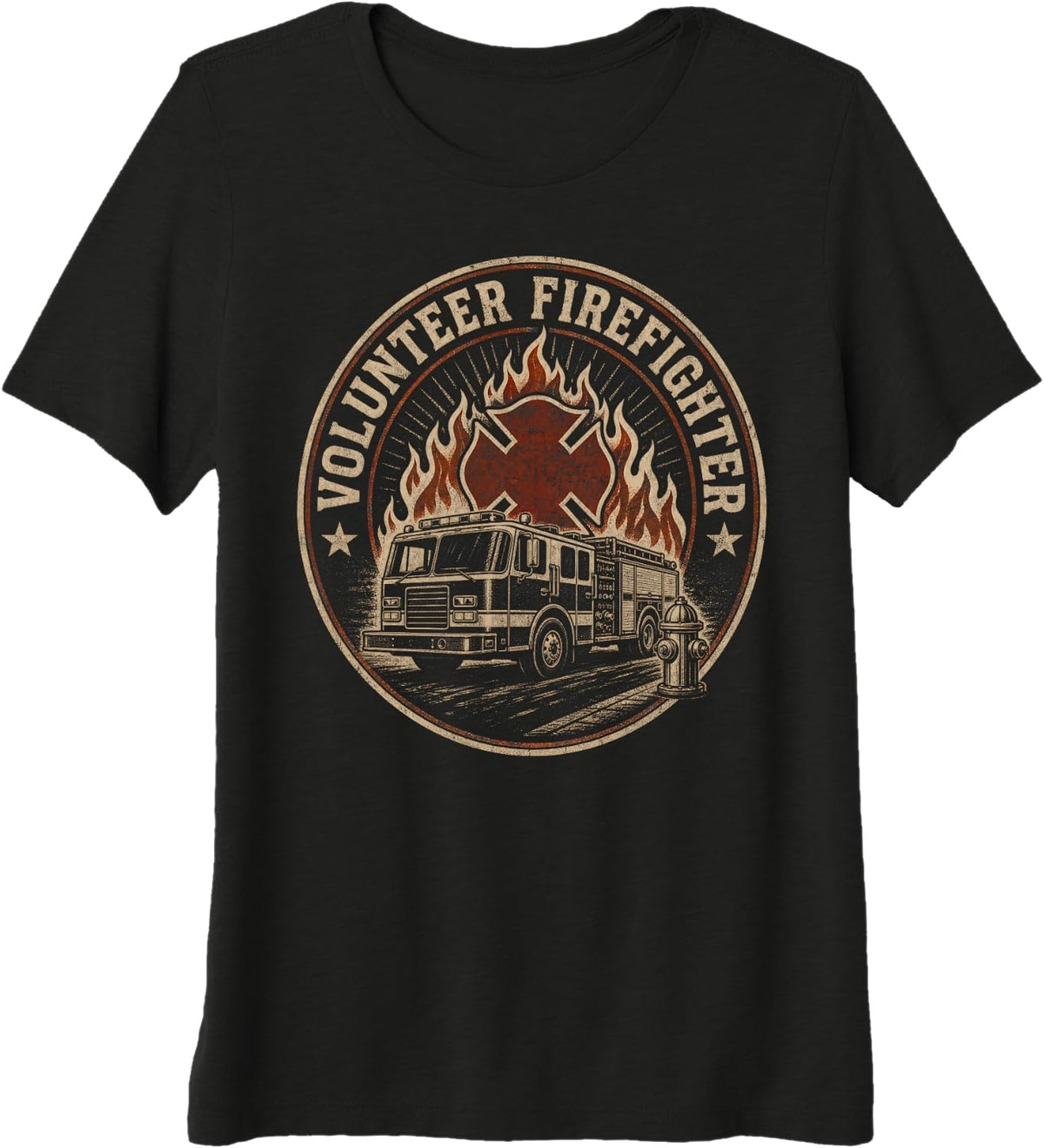 Volunteer Firefighter Maltese Cross Engine Premium Tri-Blend T-Shirt - Black