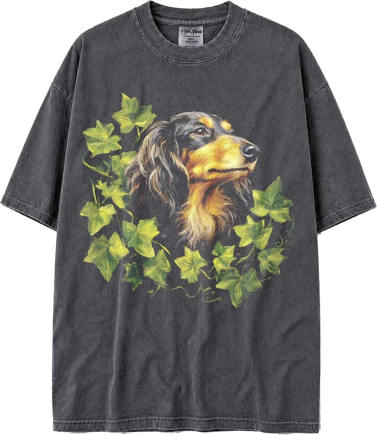 U.S.A. MAX-Heavyweight Faded Shaka Wear Oversized 7.5oz Cotton Tshirt for Men & Women of Animal Paintings - Long-haired