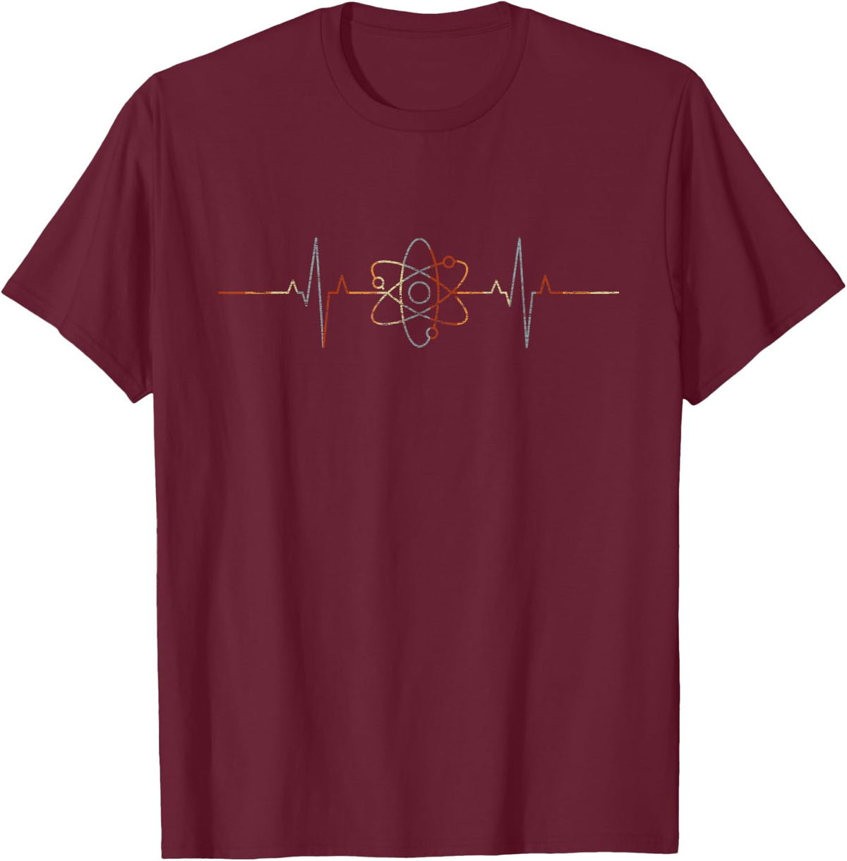 Physics Heartbeat Vintage ECG Cardiogram Retro T-Shirt - Burgundy