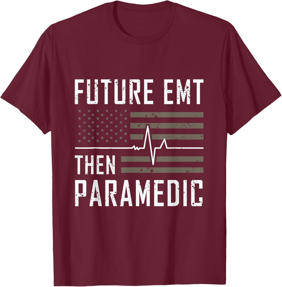 Future EMT Ambulance American Flag White Thin Line EMS T-Shirt - Burgundy