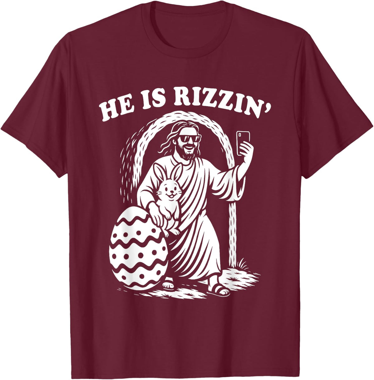 He Is Rizzin Funny Rizz Easter Meme T-Shirt - Burgundy