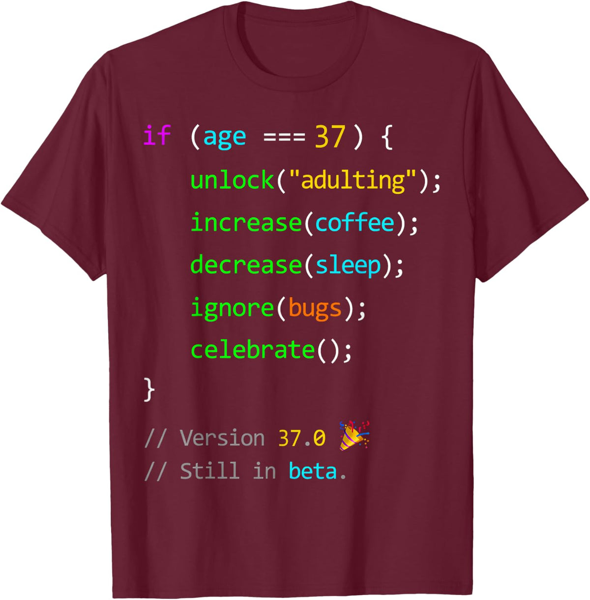 37th Birthday 37 Years Old Coder Humor Programmer Men T-Shirt - Burgundy