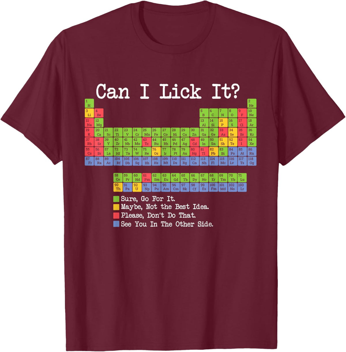 Can I Lick It Periodic Table of Elements Science Teacher T-Shirt - Burgundy