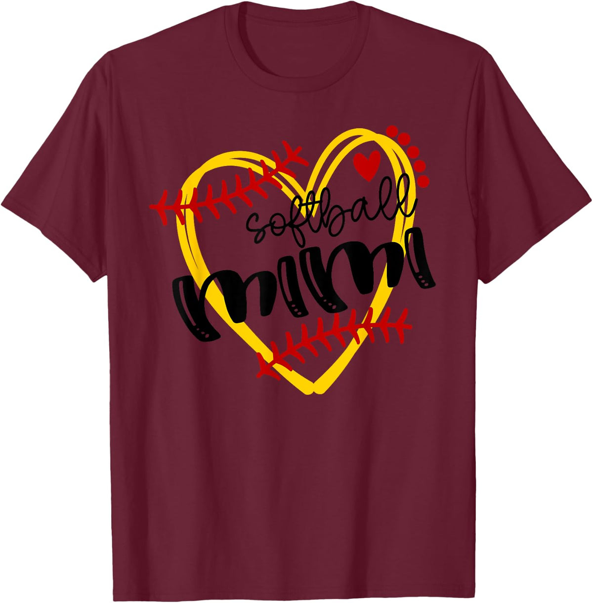 Personalized Softball Heart Tee Cute Mimi Women Softball T-Shirt - Burgundy