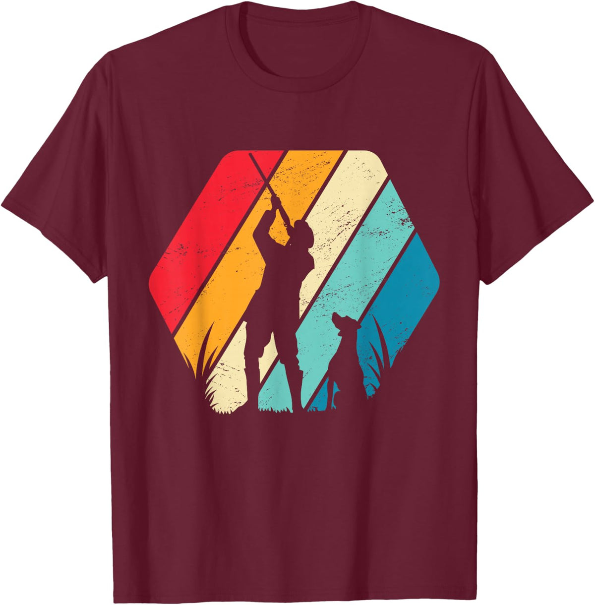 Retro Duck Hunter Hunting Dog Vintage Sunset T-Shirt - Burgundy