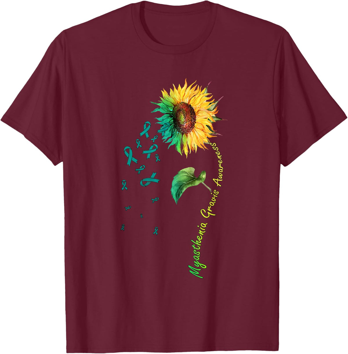 Myasthenia Gravis Awareness Sunflower TShirt T-Shirt - Burgundy