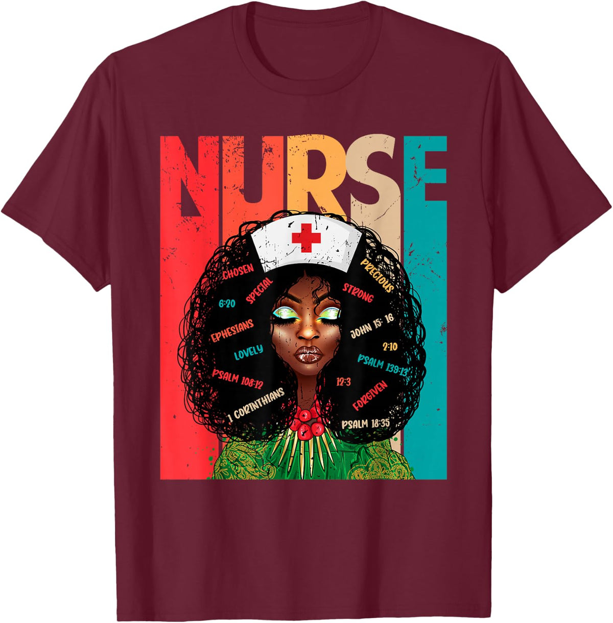 Retro Vintage Style Black Nurse Afro American Melanin Nurse T-Shirt - Burgundy