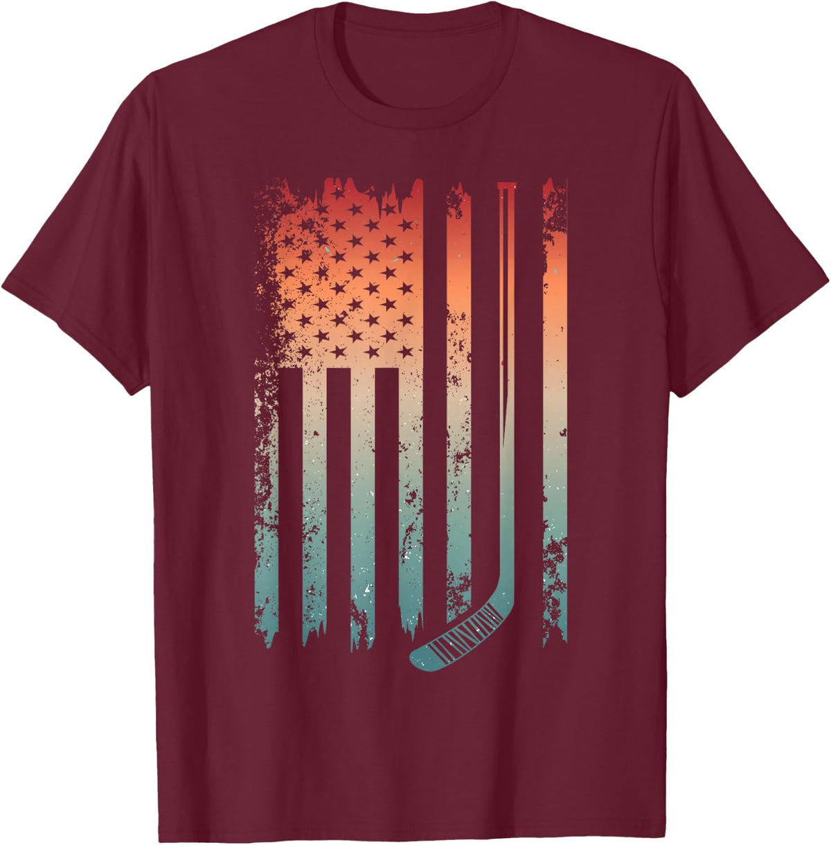 Patriotic Ice Hockey Player US Flag Penalty Box Mens T-Shirt - Burgundy