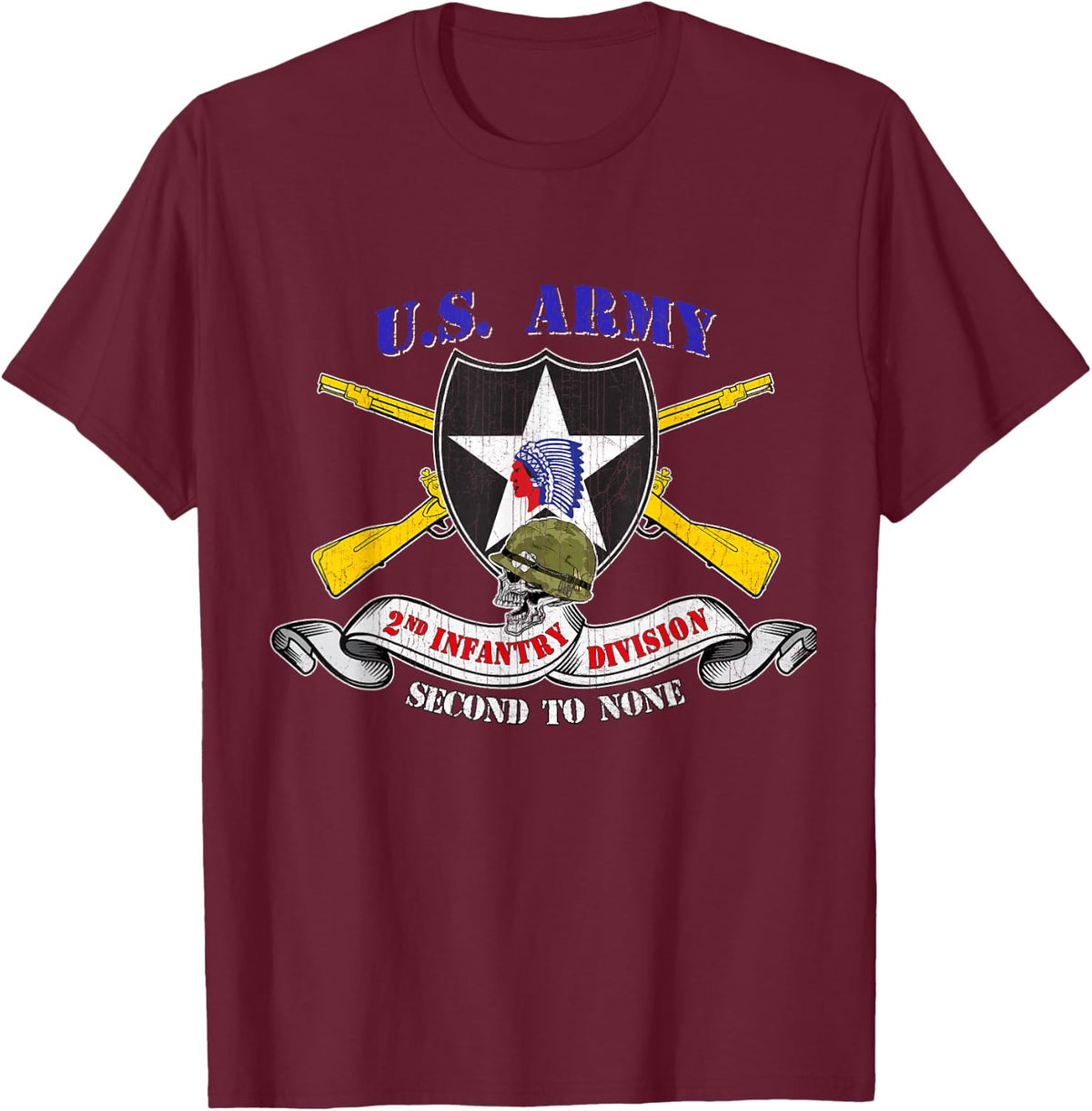 2nd Infantry Division Veteran 2ID T-Shirt - Unisex Adults - Black - Small - Short Sleeve - Modern Classic Fit U-Neck -