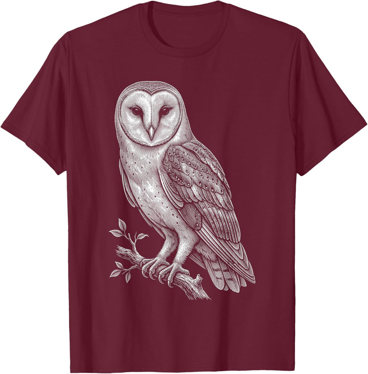 Barn Owl Vintage Engraving Birdwatcher Nature Lover Graphic T-Shirt - Burgundy