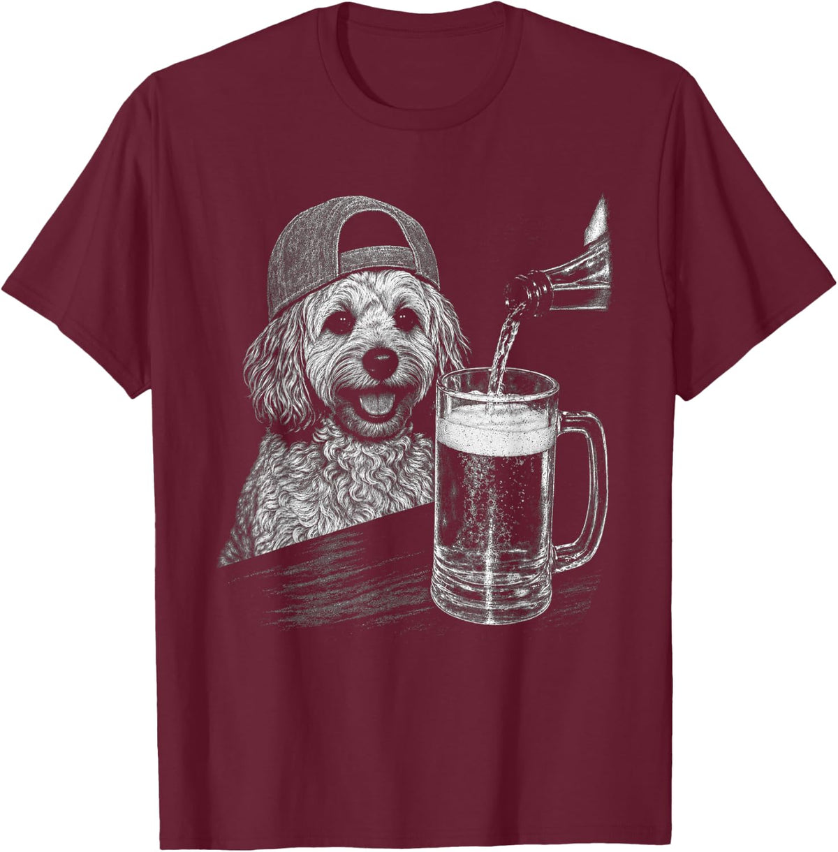 Cavapoo Dog Drinking Beer Funny Dog Lover Beer Vintage T-Shirt - Burgundy